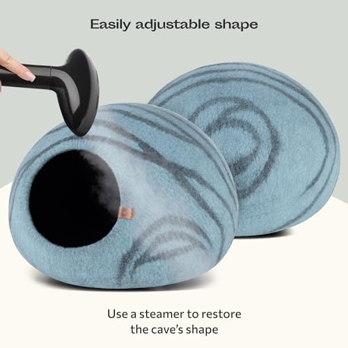 Cat Cave Merino Wool Bed for Indoor Cats (Aquamarine / Large)