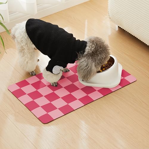 Checkered Dog Feeding Mat (19"L x 12"W / Coral)