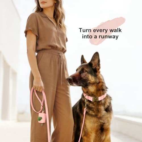 Soft PU Leather Dog Collar for Large Dogs (XL：Fit 20-26" Neck, Width 1¼" / Pink)