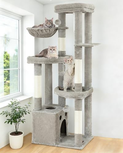 67in Cat Tree Tower for Indoor Cats (Light Grey1 / 67 Inches)