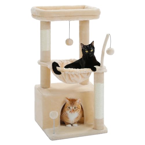 4-in-1 Cat Tree for Kittens & Small Cats, 33in Beige Tower (Beige / L(15.8"L x 15.8"W x 33"H))