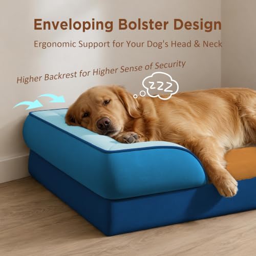 Orthopedic Dog Bed for Extra Large Dogs with Bolster (45.0"L x 35.0"W x 8.5"Th / Golden Harbor)