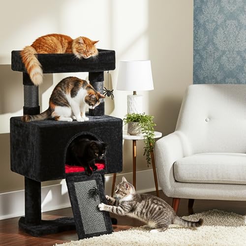 Cat Tree Tower for Indoor Cats (Black with Red)