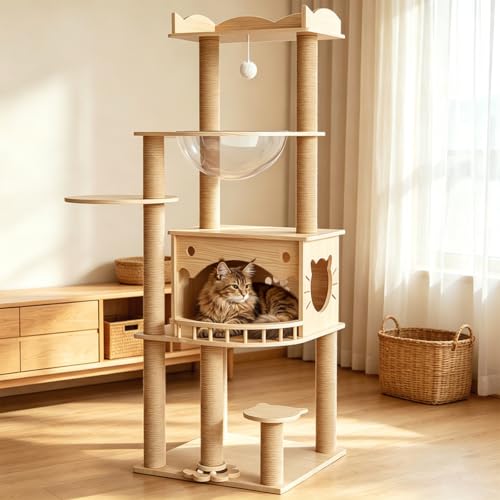 56.7" Solid Wood Cat Tree for Large Cats