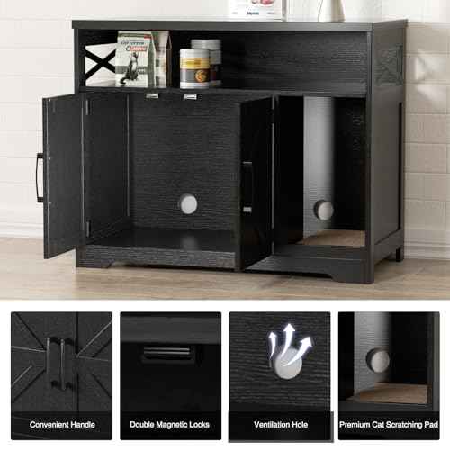 Cat Litter Box Enclosure (Black / 31"L x 17"W x 28.5"H)