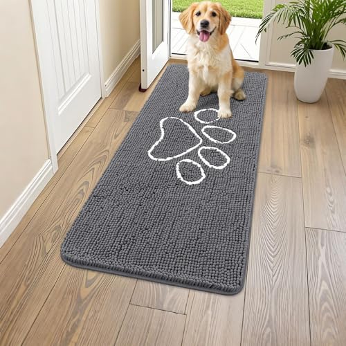 Dog Door Mat for Muddy Paws (47"X24" / Dark Grey and White)