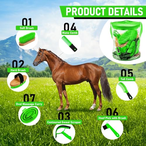 9 Pcs Horse Grooming Kit Tack Room Supplies (Cute / Green)