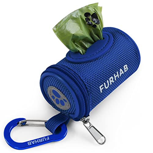 Dog Poop Bag Holder for Leash with Carabiner Clip Soft Fabric (Royal Blue)