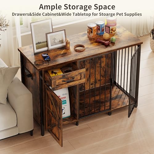 30 Inch Dog Crate Furniture with Cabinet (Brown / 48.8"L x 19.7"W x 32.7"H)