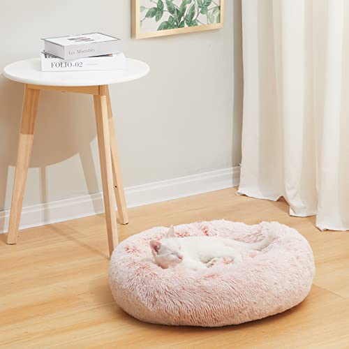 Calming Fluffy Donut Dog Bed for Small Dogs (23.0"L x 23.0"W x 7.0"Th / Pink)
