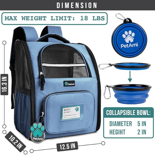 Dog Backpack Carrier Airline Approved Cat Pet Puppy Bag (Light Blue)