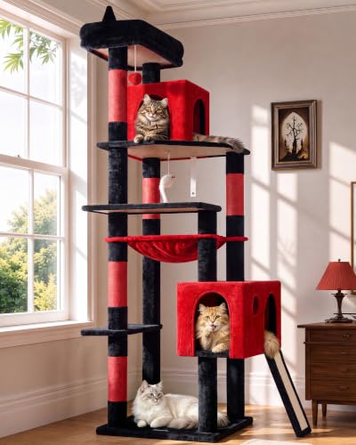 F70 Pro Heavy Duty Cat Tree Tower for Indoor Cats Large Adult (70inch / Red Black)