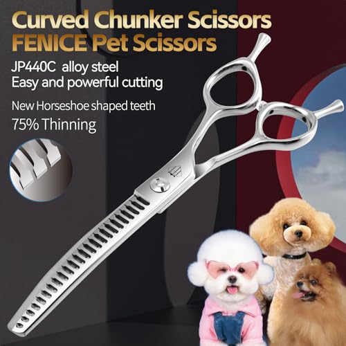 FENICE Professional Pet Grooming Scissors (Curved Chunker / 6.5 inch)