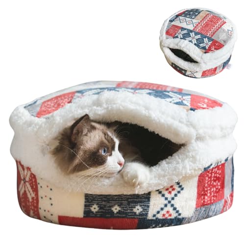 Cat Cave Bed Enclosed Self Warming Hideaway with Detachable Lid & Mat