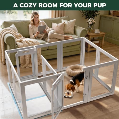 AuraSpace Acrylic Dog Playpen System with Lick Mat (White / 35"H)