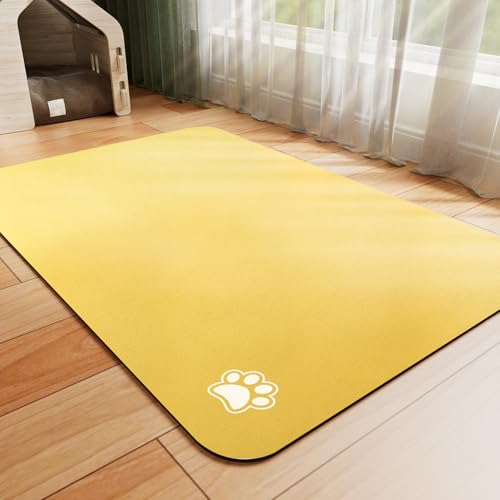Dog Food Mat Absorbent Cat Mat for Food and Water (Paw Yellow / 19"L x 12"W)