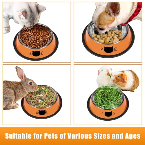 2 Pcs Non Slip Stainless Steel Small Cat Food Bowls (Orange / 7 oz)