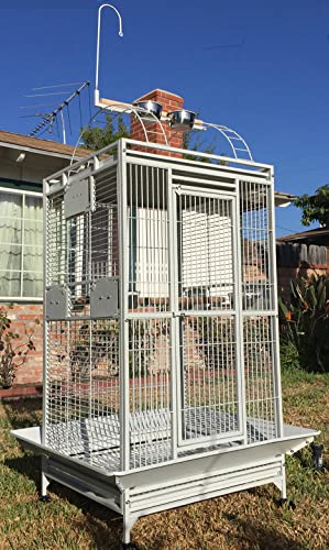 Large Sturdy Wrought Iron Bird Parrot Cage (24"L x 22"W x 63"H White Vein Double Ladders)