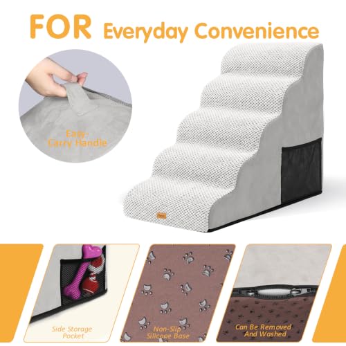 High Density Foam Dog Steps 5 Tiers (Light Grey / 33.1*15.7*22.5)