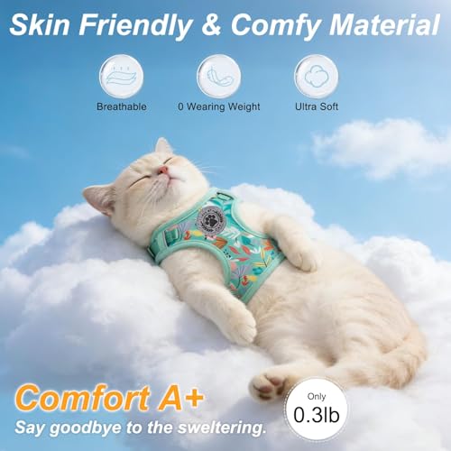Cat Harness and Leash Set (Leaves Green / M (Chest: 12 - 19"))