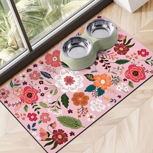 Dog Food Mats for Floors (Pink / 32"L x 24"W)