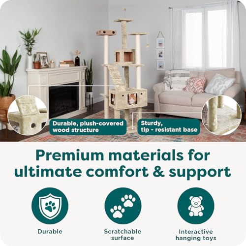 69.3" Tall Cat Scratching Post Tower for Indoor Cats (Cat Tower / Double Decker Playground (Cream))