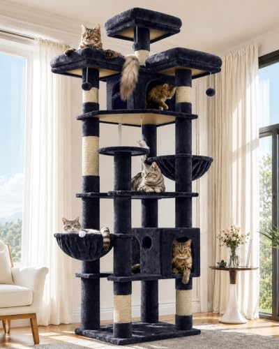 Cat Tree Tower for Multiple Adult Cats (82 inch / Dark Grey)