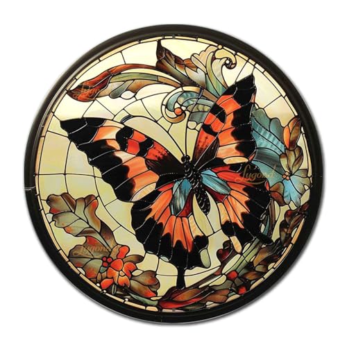 Metal Sign Tin Sign Circular Stained Glass Butterfly Bar Signs for Home Decor for Yard 12×12 Inches (12×12 Inches / Butterfly-1)
