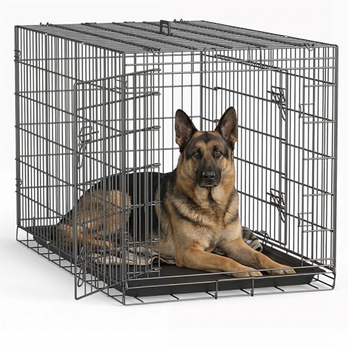 48" Foldable Metal Dog Crate (Dark Black)