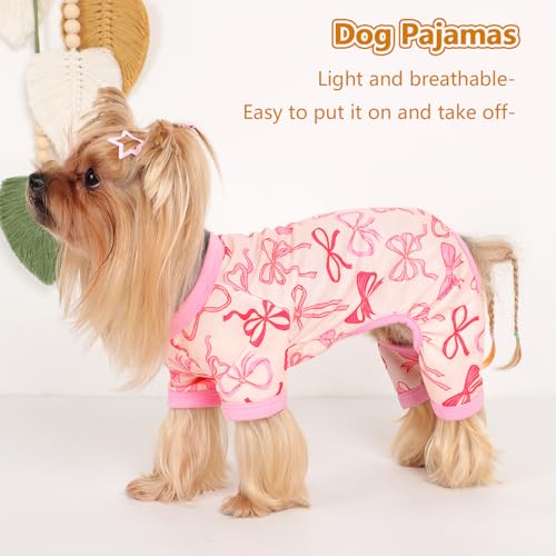 Dog Pajamas Small Sized Dogs Stretchable Summer Dog Clothes Pjs 4 Legs Girl Boy Cute Soft Puppy Outfits Doggie Cat Jammies Jumpsuit Sleeper for Pet (Bow Tie / Medium (Chest 15in ))