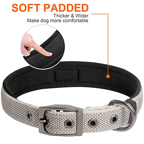 Heavy Duty Dog Collar for Medium Dogs with Metal Belt Buckle (Medium(14.5"-19") / Grey)