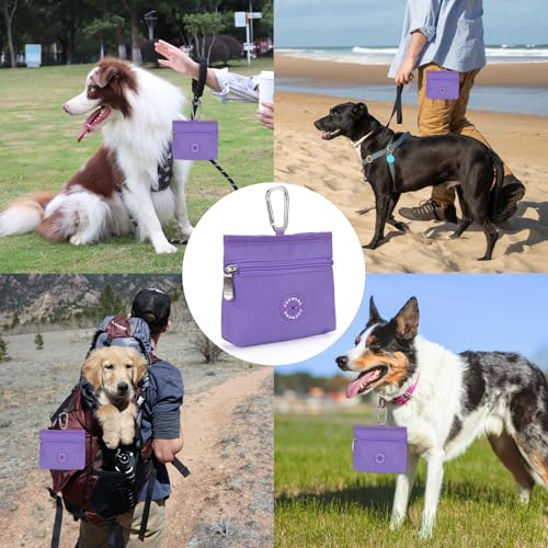 Dog Treat Pouch with Pet Training Clicker (Purple)
