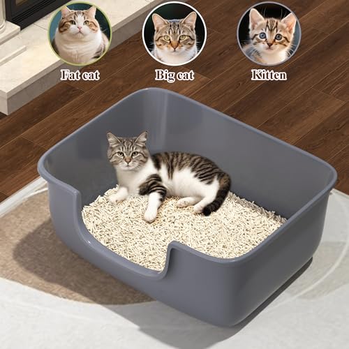 Large Cat Litter Box with High Sides (Grey)
