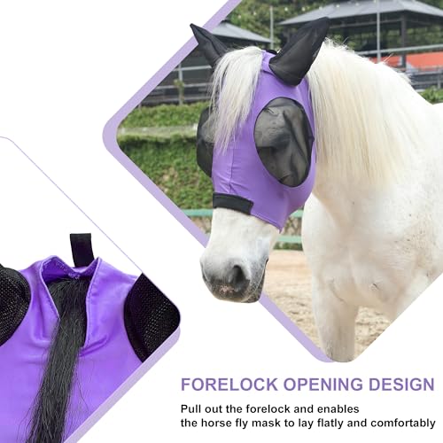Elastic Fly Mask for Horse with Ear (Violet / Full (Large))