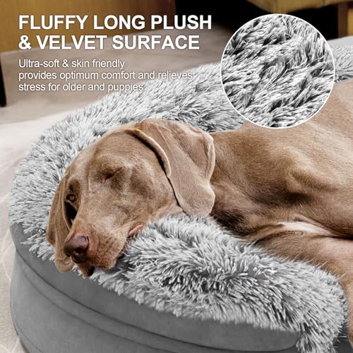 Fluffy Calming Jumbo Orthopedic Dog Beds for Extra Large Dogs (Grey / 48.0"Lx35.0"Wx7.6"H)