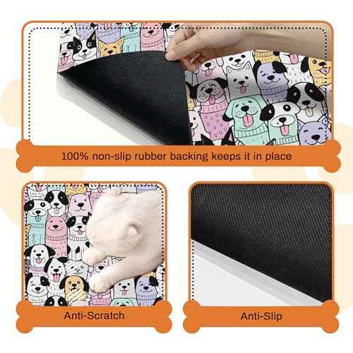 Pet Feeding Mat for Floors Cat Food Mat Waterproof Dog Food Mat and Water Absorbent Quick Dry Non Slip Mat for Cat Bowls (20"L x 12"W / ColorfulDog)