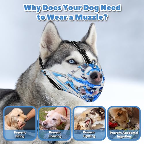 Dog Muzzle for Large Medium Dogs (Camouflage Blue / L)