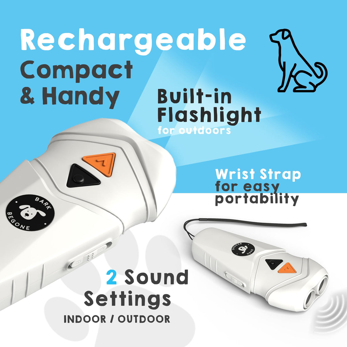 Ultrasonic Dog Bark Deterrent & Behavior Corrector (White Rechargeable (1 Pack))