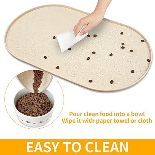 Dog Food Mat Spill (Beige / 19"L x 12"W)