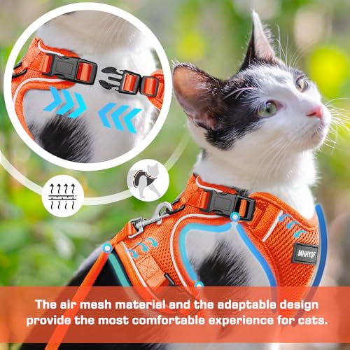 Cat Harness and Leash for Walking Escape Proof Soft Adjustable Cat Leash Breathable Comfortable Vest Easy to Wear Kitten Harness for Outdoor Travel (Orange / Small)