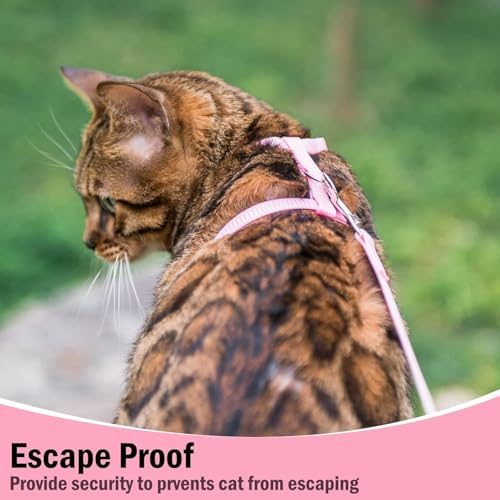Adjustable Cat Harness and Leash Set Escape Proof Kitten Strap Collar for Walking Travel (Medium / Light Pink)