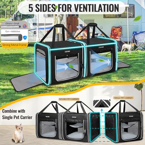 Portable Double Cat Carrier with Litter Box for Multiple Cats (36.0"L x 17.0"W x 17.0"H / Black)