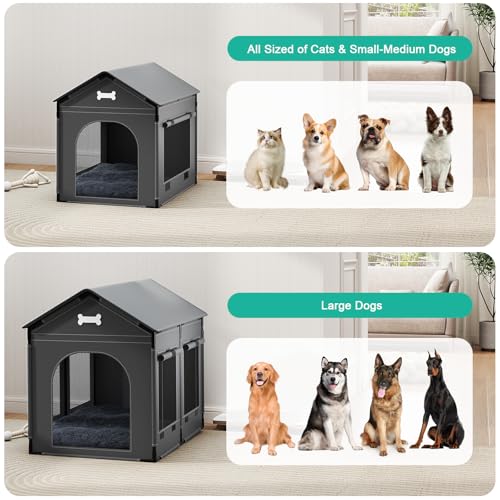 27.6" Dog House Indoor Outdoor Dog Kennel Tent Bed (Grey / L: 27.6"L x 21.3"W x 26.8"H)