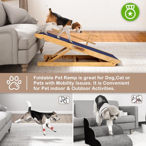 Dog Ramp for Bed (Wood & Dark Grey / 45.2 inch long)
