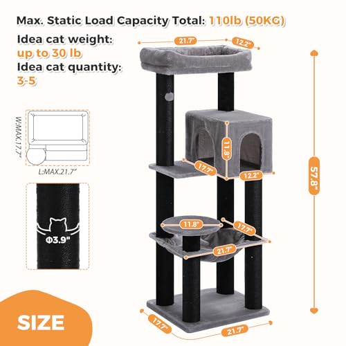 Cat Tree for 30lbs Large Cats (Black / 57.8 Inches)