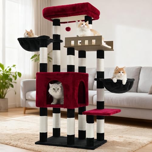 Sturdy Cat Tree Tower for Large Cats (52 inches / Black and red)