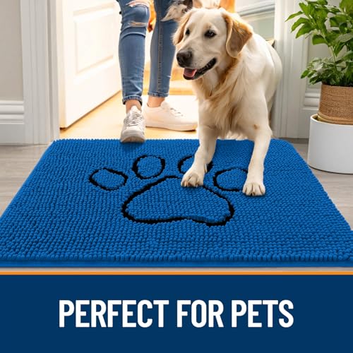 Dog Door Mat for Muddy Paws 30x20 (Deep Navy Blue / 36" X 24")