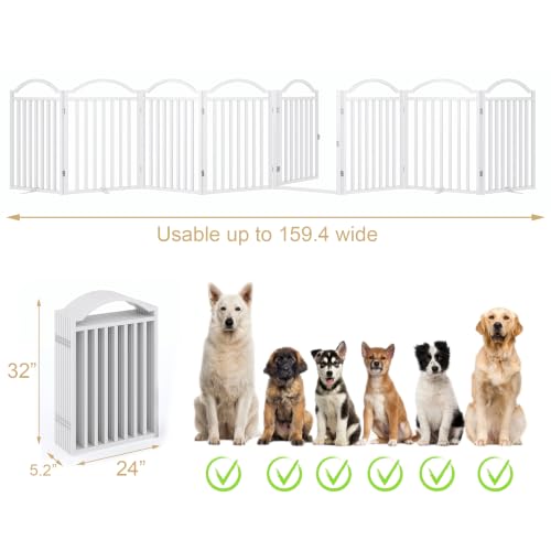Metal No Assembly Freestanding Dog Gate with Door Walk Through (White / 8 panels 196"W*32"H HFG)