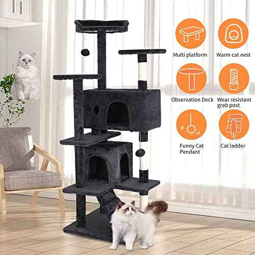 54" Cat Tree Tower (54in / Dark Gray)