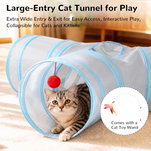 Cat Tunnel, 3-Way Collapsible Toy, Large Size Light Grey & Blue (Light Grey & Blue / Large)